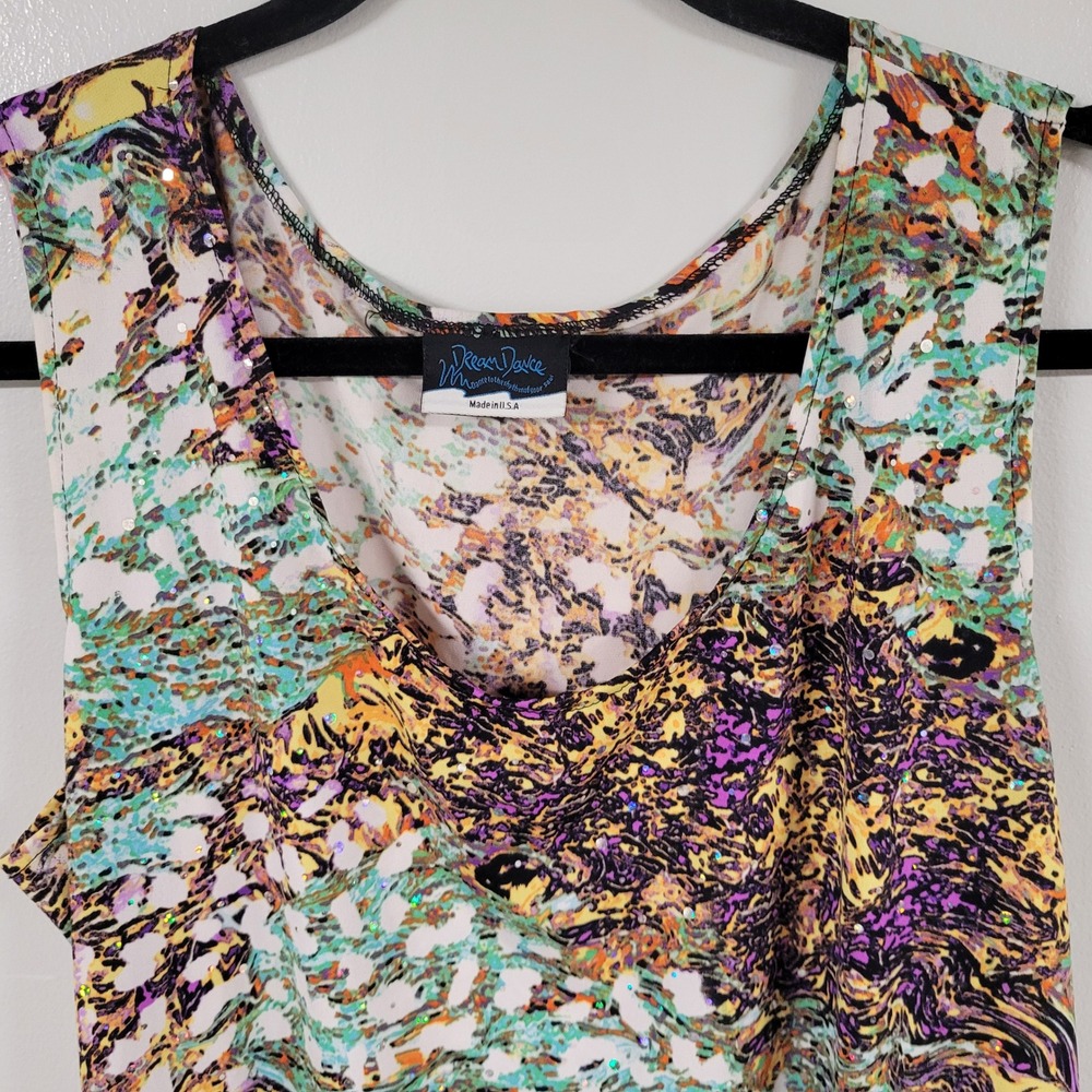 Dream Dance‎ XL Tank Dress Multicolor Abstract Sleeveless Ruffle Hem Bedazzled